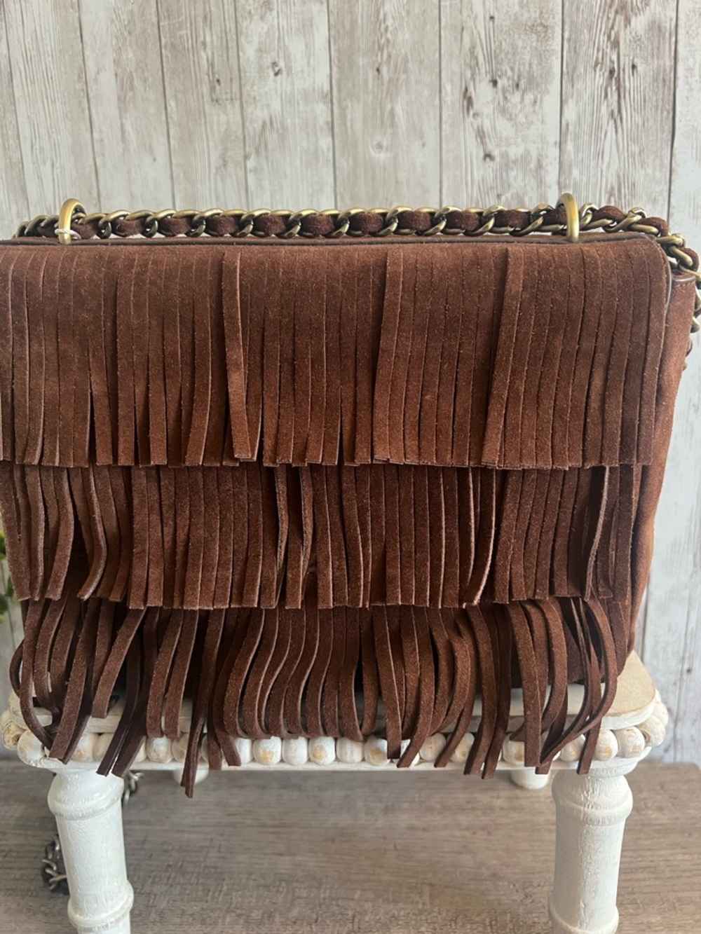 Tory Burch Chocolate Brown Suede Fringe Shoulder Bag Western Festival NEW - Picture 2 of 6